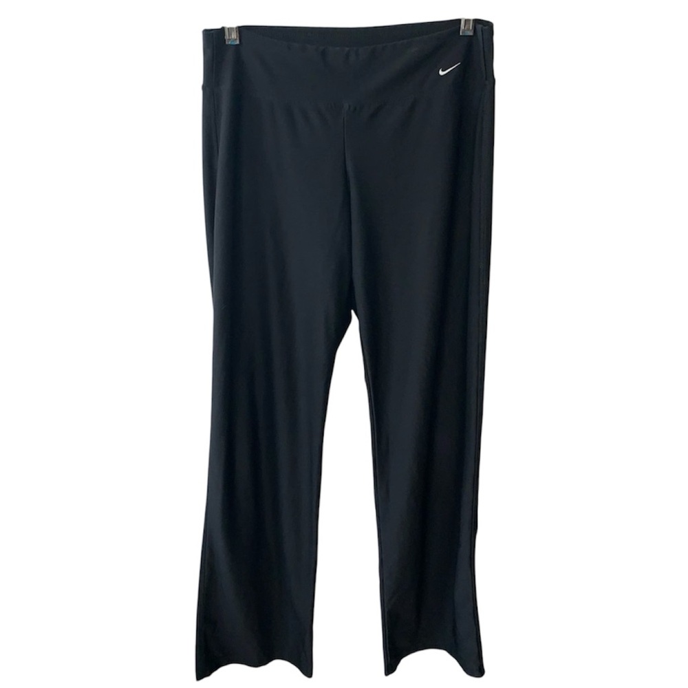 NIKE FIT DRY Exercise Pants Black Open Hem Embroidered Logo Womens Size Small 4